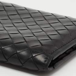 Pre Owned Bottega Veneta Black Intreciatto Leather Bifold Compact Wallet