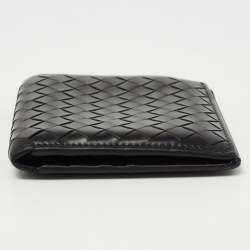 Pre Owned Bottega Veneta Black Intreciatto Leather Bifold Compact Wallet