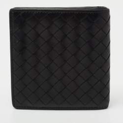 Pre Owned Bottega Veneta Black Intreciatto Leather Bifold Compact Wallet