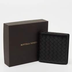 Pre Owned Bottega Veneta Black Intreciatto Leather Bifold Compact Wallet
