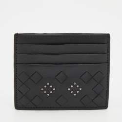 Pre Owned Bottega Veneta Black Intrecciato Leather Studded Card Holder