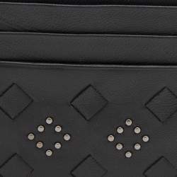 Pre Owned Bottega Veneta Black Intrecciato Leather Studded Card Holder
