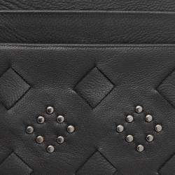 Pre Owned Bottega Veneta Black Intrecciato Leather Studded Card Holder