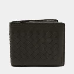 Pre Owned Bottega Veneta Olive Green Intrecciato Leather Bifold Wallet