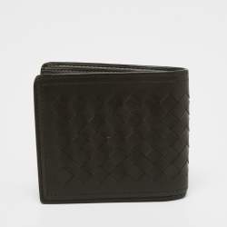 Pre Owned Bottega Veneta Olive Green Intrecciato Leather Bifold Wallet