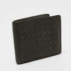 Pre Owned Bottega Veneta Olive Green Intrecciato Leather Bifold Wallet