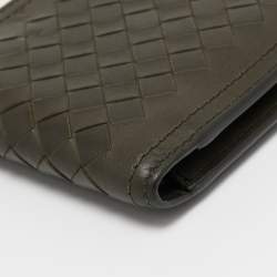 Pre Owned Bottega Veneta Olive Green Intrecciato Leather Bifold Wallet