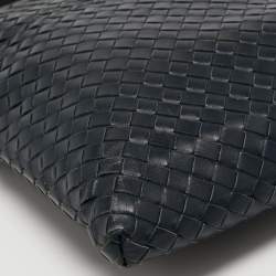 Pre Owned Bottega Veneta Navy Blue Intrecciato Leather Messenger Bag