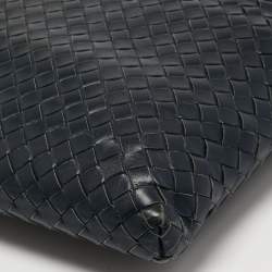 Pre Owned Bottega Veneta Navy Blue Intrecciato Leather Messenger Bag
