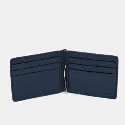 Pre Owned Bottega Veneta Navy Blue Intrecciato Leather Money Clip Bifold Wallet