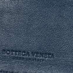 Pre Owned Bottega Veneta Navy Blue Intrecciato Leather Money Clip Bifold Wallet