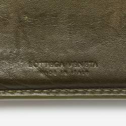 Pre Owned Bottega Veneta Olive Green Intrecciato Leather Bifold Wallet