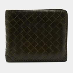Pre Owned Bottega Veneta Olive Green Intrecciato Leather Bifold Wallet