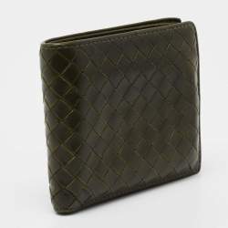 Pre Owned Bottega Veneta Olive Green Intrecciato Leather Bifold Wallet