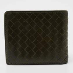 Pre Owned Bottega Veneta Olive Green Intrecciato Leather Bifold Wallet