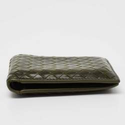 Pre Owned Bottega Veneta Olive Green Intrecciato Leather Bifold Wallet