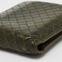 Pre Owned Bottega Veneta Olive Green Intrecciato Leather Bifold Wallet