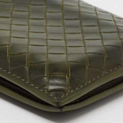 Pre Owned Bottega Veneta Olive Green Intrecciato Leather Bifold Wallet