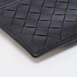 Pre Owned Bottega Veneta Black/Off White Intrecciato Leather Zip Card Case