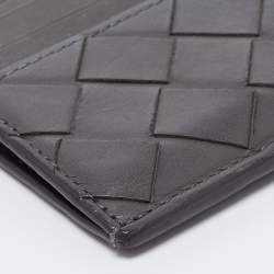 Pre Owned Bottega Veneta Grey Intrecciato Leather Card Holder