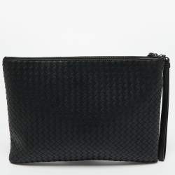 Bottega Veneta Black Intrecciato Leather Wristlet Clutch