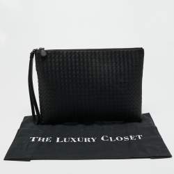 Bottega Veneta Black Intrecciato Leather Wristlet Clutch