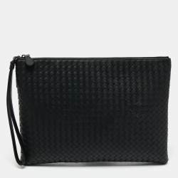 Bottega Veneta Black Intrecciato Leather Wristlet Clutch