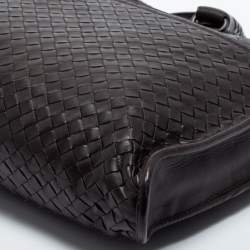 Pre Owned Bottega Veneta Dark Brown Intrecciato Leather Brief Laptop Bag
