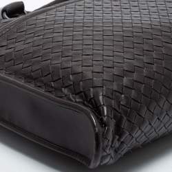 Pre Owned Bottega Veneta Dark Brown Intrecciato Leather Brief Laptop Bag