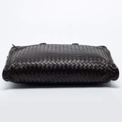 Pre Owned Bottega Veneta Dark Brown Intrecciato Leather Brief Laptop Bag