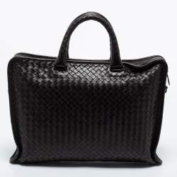 Pre Owned Bottega Veneta Dark Brown Intrecciato Leather Brief Laptop Bag