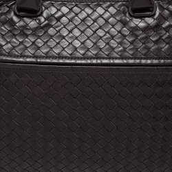 Pre Owned Bottega Veneta Dark Brown Intrecciato Leather Brief Laptop Bag