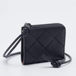 Pre Owned Bottega Veneta Black Leather Zip Coin Purse