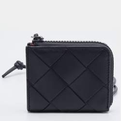 Pre Owned Bottega Veneta Black Leather Zip Coin Purse