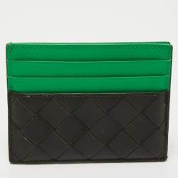 مملوكة مسبقًا Bottega Veneta Black/Green Intrecciato Leather Card Holder