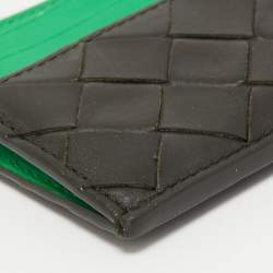 مملوكة مسبقًا Bottega Veneta Black/Green Intrecciato Leather Card Holder