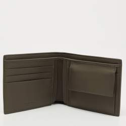 Pre Owned Bottega Veneta Olive Green Intrecciato Leather Bifold Wallet