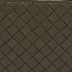 Pre Owned Bottega Veneta Olive Green Intrecciato Leather Bifold Wallet