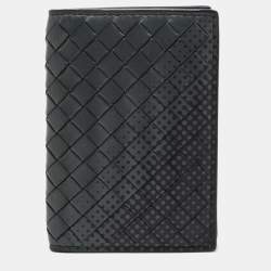 Pre Owned Bottega Veneta Dark Grey Printed Intrecciato Leather Bifold Card Case 