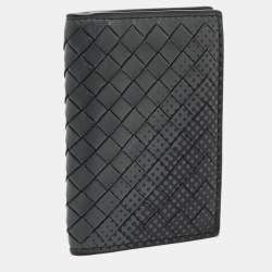 Pre Owned Bottega Veneta Dark Grey Printed Intrecciato Leather Bifold Card Case 