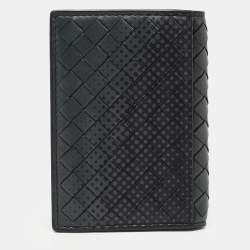 Pre Owned Bottega Veneta Dark Grey Printed Intrecciato Leather Bifold Card Case 