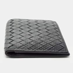 Pre Owned Bottega Veneta Dark Grey Printed Intrecciato Leather Bifold Card Case 