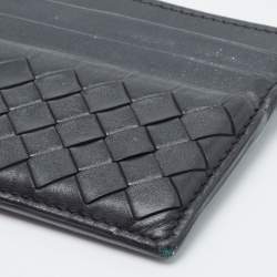 Pre Owned Bottega Veneta Black Intrecciato Leather Card Holder