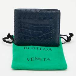 Pre Owned Bottega Veneta Blue Intrecciato Leather and Crocodile Bifold Wallet