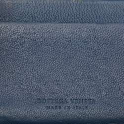 Pre Owned Bottega Veneta Blue Intrecciato Leather and Crocodile Bifold Wallet