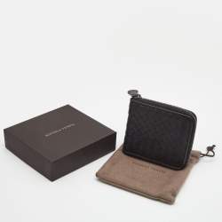 Bottega Veneta Black Intrecciato Leather Zip Around Compact Wallet