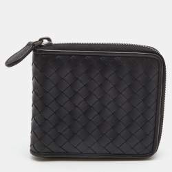 Bottega Veneta Black Intrecciato Leather Zip Around Compact Wallet