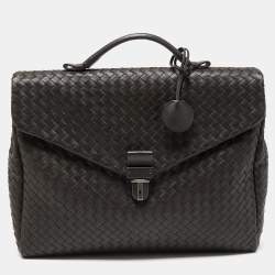 Pre Owned Bottega Veneta Choco Brown Intrecciato Leather Briefcase