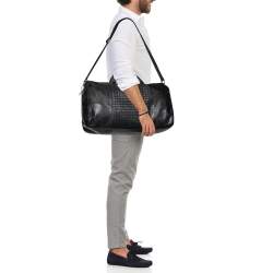 Pre Owned Bottega Veneta Black Intrecciato Leather Weekender Bag