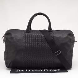 Pre Owned Bottega Veneta Black Intrecciato Leather Weekender Bag